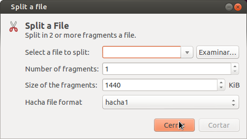 Pantalla de partir archivos de OpenHacha